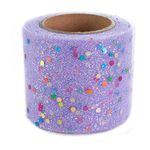 Лента (5,5 см*13,72 м) Фатин с блестками и пайетками, Фиолетовый, 1 шт.
