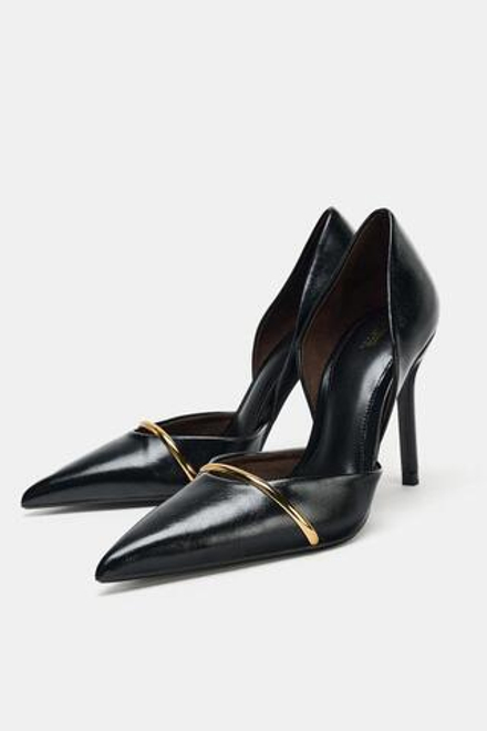 ZARA ТУФЛИ НА КАБЛУКЕ С МЕТАЛЛИЧЕСКИМ РЕМЕШКОМ, ЧЕРНЫЙ