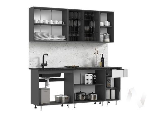 Кухня Виктория 2;0м (графит/пластер бьянко/кастилло темный)