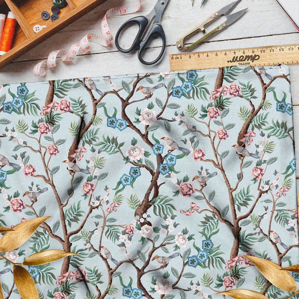 Ткань шифон весенние нежные ветви цветов