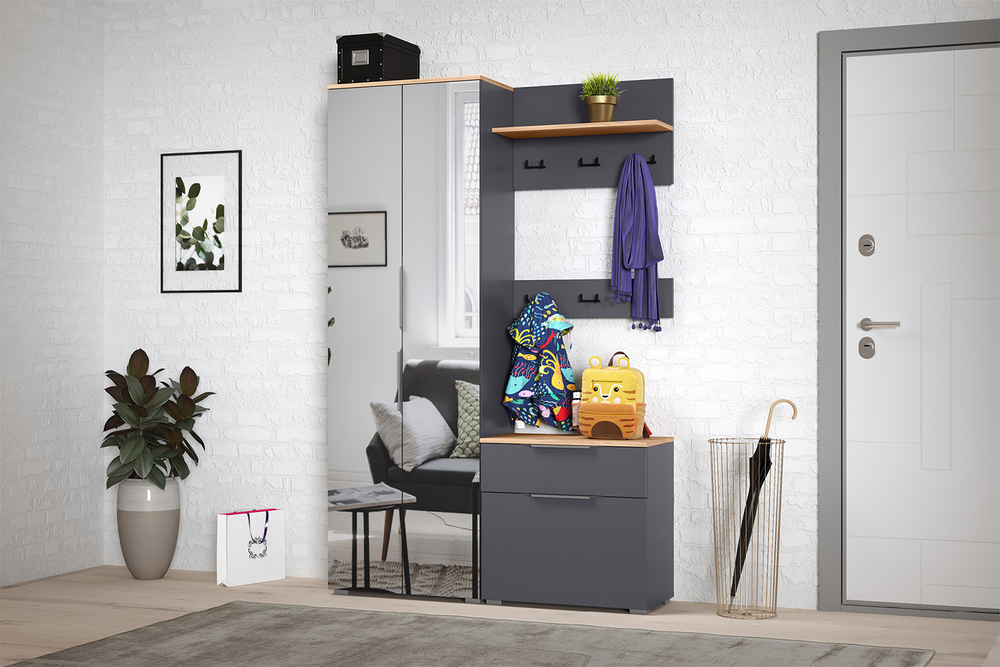 Шкаф для одежды Октава 13.338, Серый графит, Дуб золотой