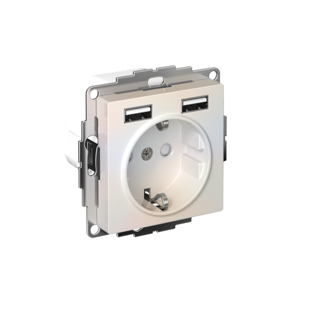 Розетка 1-м СП AtlasDesign 16А IP20 с 2-мя заряд. устройствами USB тип A+A 5В/2.4А 2х5В/1.2А механизм жемчуж. SE ATN000430