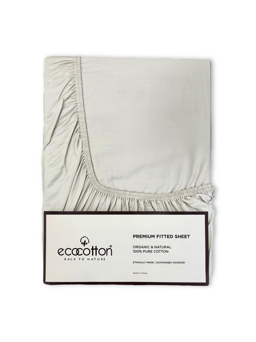 Сатиновая простынь на резинке EcoCotton 120х200 | бежевая