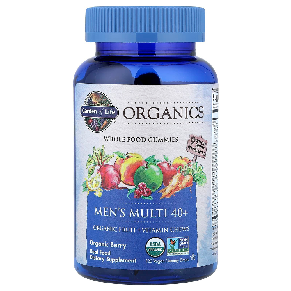 Garden of Life, Organics, мультивитамины для мужчин от 40 лет и старше, органические ягоды, 120 веганских жевательных капель