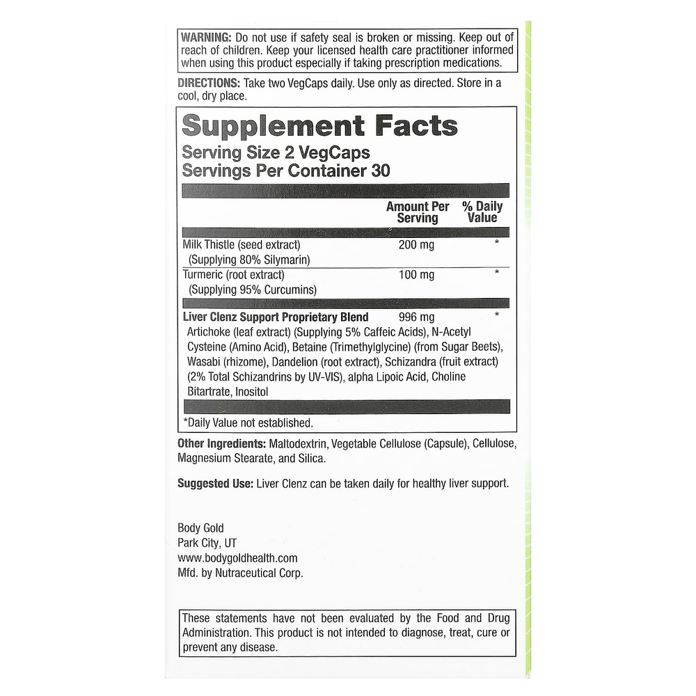 BodyGold, Liver Clenz, 60 растительных капсул