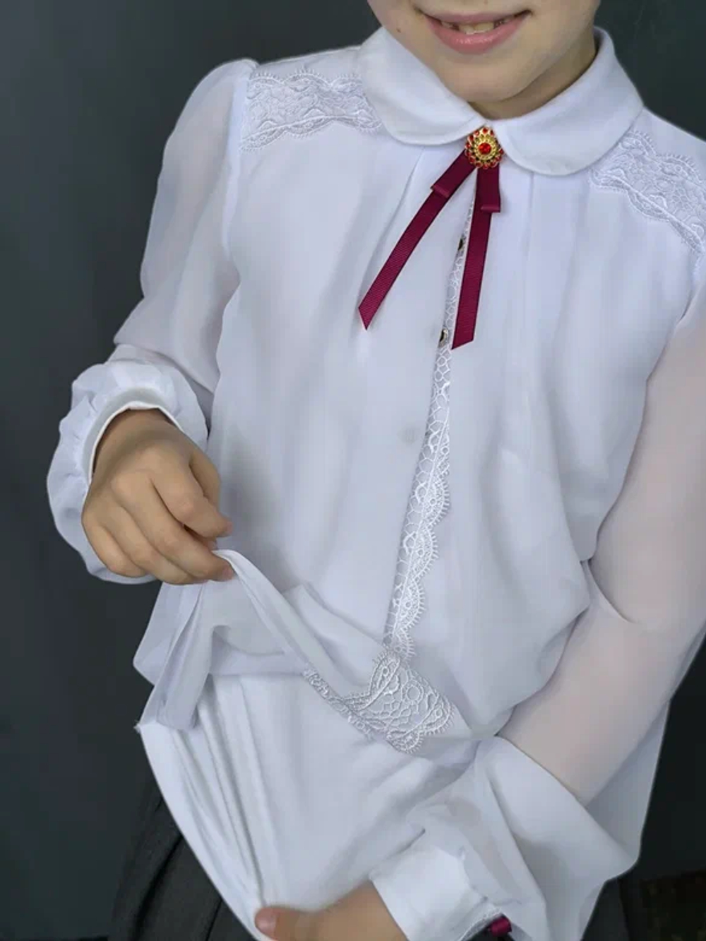 19311, Блузка, белый/бордо, д/р, р.122-56 - р.158-80 д/д