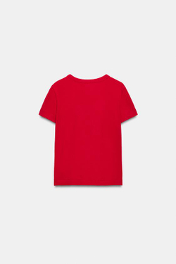 ZARA ФУТБОЛКА INTERLOCK С КОРОТКИМ РУКАВОМ, ЯРКО-КРАСНЫЙ