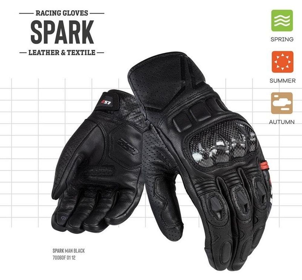 LS2 Кожаные мотоперчатки спортивные SPARK MAN GLOVES черные