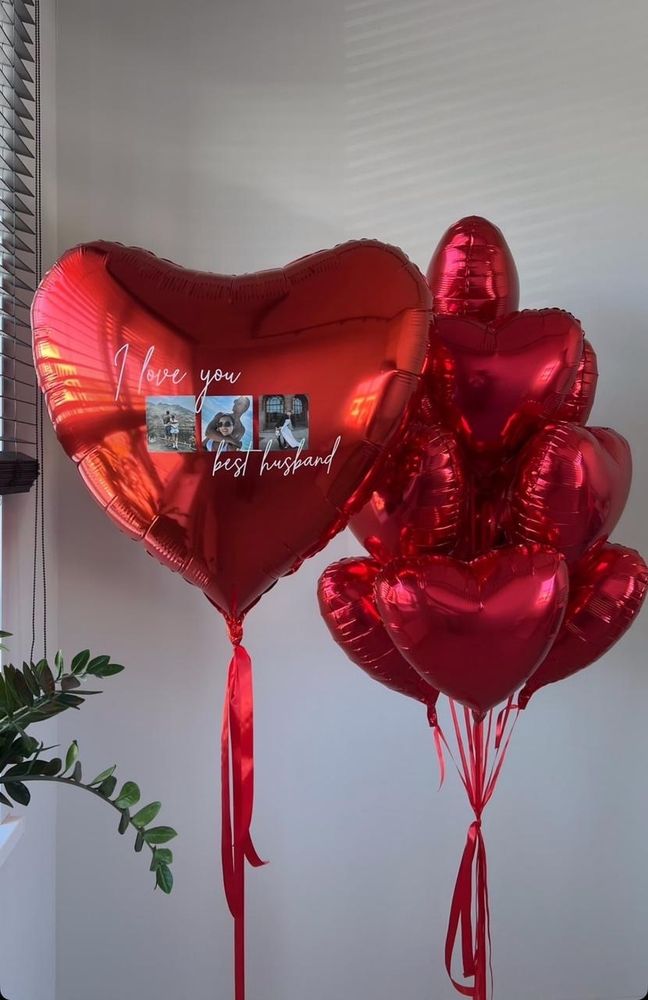 Воздушные шары Красные сердца с фотографиями №2549