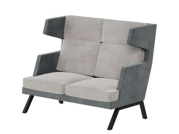 Алдо Диван двухместный высокий ALD-02 Storm 022/Storm 017/Металл Черный 1430*960*1180