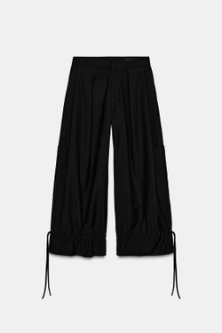 ZARA КАРГО-БРЮКИ БОМБАЧИ С ЗАВЯЗКАМИ — ZW COLLECTION, ЧЕРНЫЙ