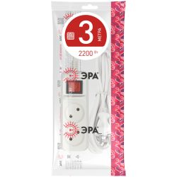 Удлинитель электрический ЭРА U-2s-3m-2x1 без заземления c выключателем 2 розетки 3м ПВС 2x1мм2 10А | Бытовые удлинители