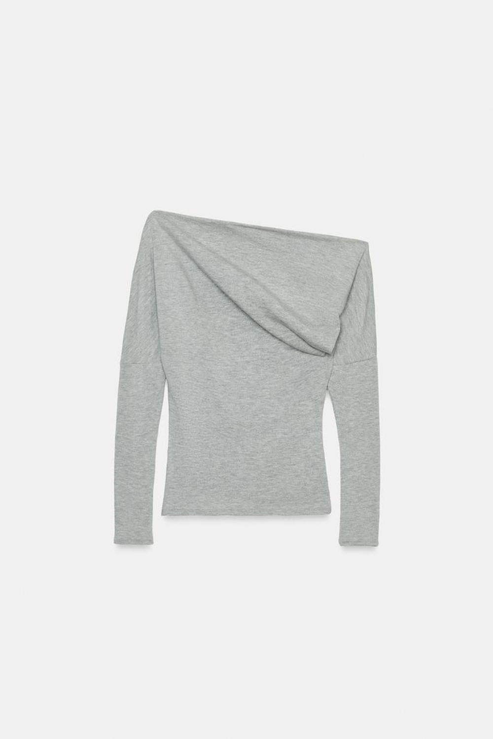 ZARA ТОП АСИММЕТРИЧНОГО КРОЯ ИЗ МЯГКОЙ ТКАНИ, СЕРЫЙ МЕЛАНЖ