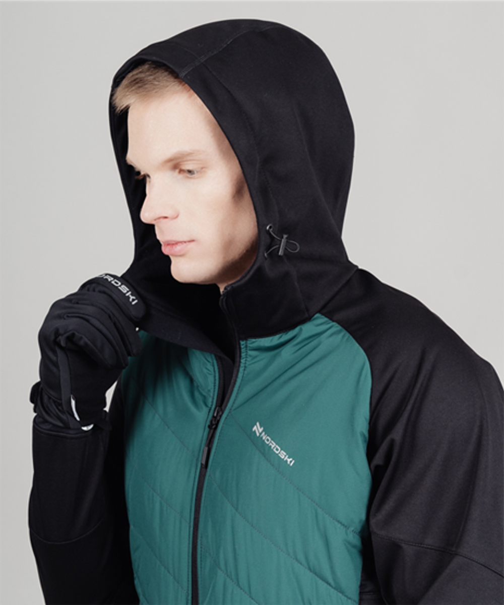 Куртка разминочная NORDSKI HYBRID HOOD Black/Alpine Green, мужская, NSM850430