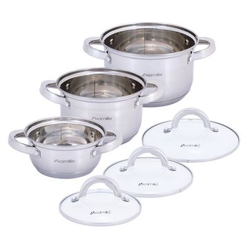 Набор кастрюль 6 предметов Kamille KM 5628S (1 л; 1,8 л; 2,5 л.) из нержавеющей стали