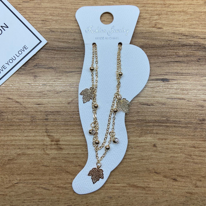 Браслет на ногу цепочка подвески Лист фактурный палочки металл золотистый