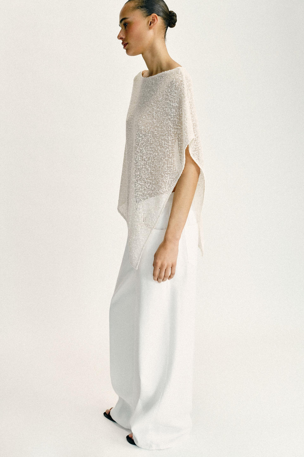 ZARA НАКИДКА АСИММЕТРИЧНОГО КРОЯ С БЛЕСТЯЩЕЙ НИТЬЮ, ЭКРЮ