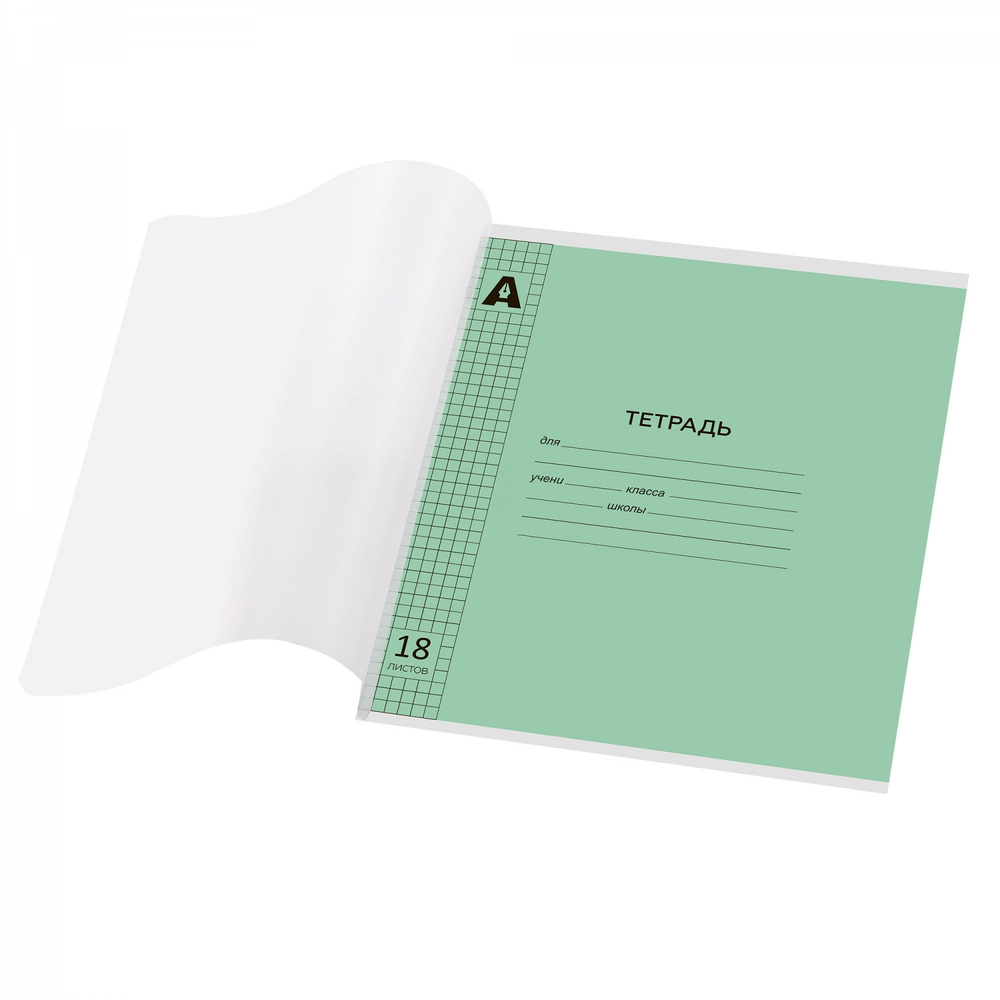 Тетрадь 18л., клетка, обложка пластик, Alingar, скрепка, блок офсет, 100% белизна, "Зелёный пастель"