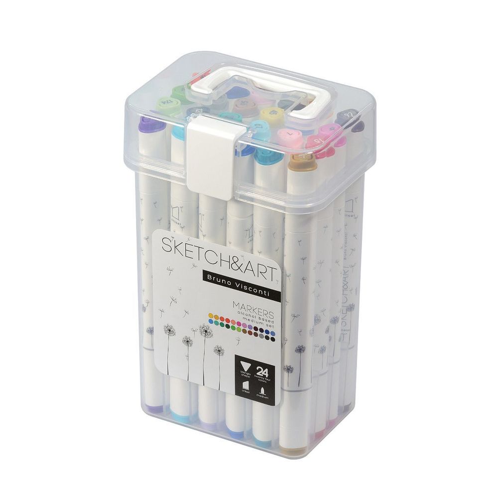 Набор маркеров для скетчинга 24цв, 1,0-5,0мм, двусторонние, Bruno Visconti Sketch&amp