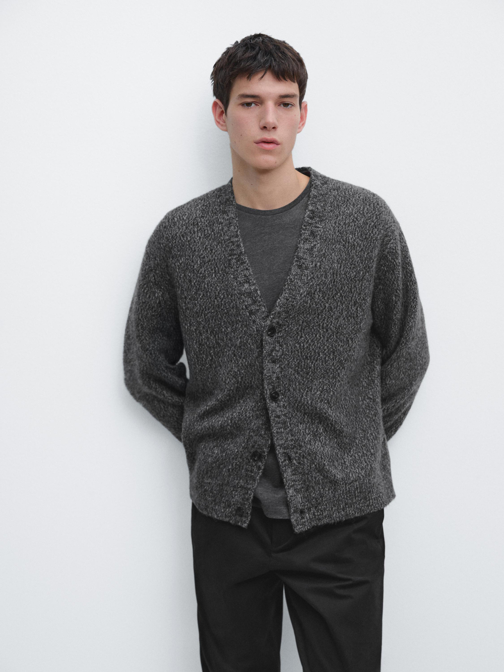 Massimo Dutti Вязаный кардиган из смесовой шерсти, серый