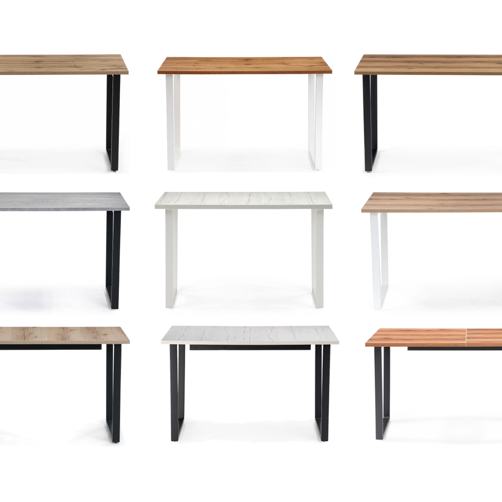 Стол деревянный Woodville Лота Лофт 120(160)х75 черный матовый, бетон светлый, ножки черные