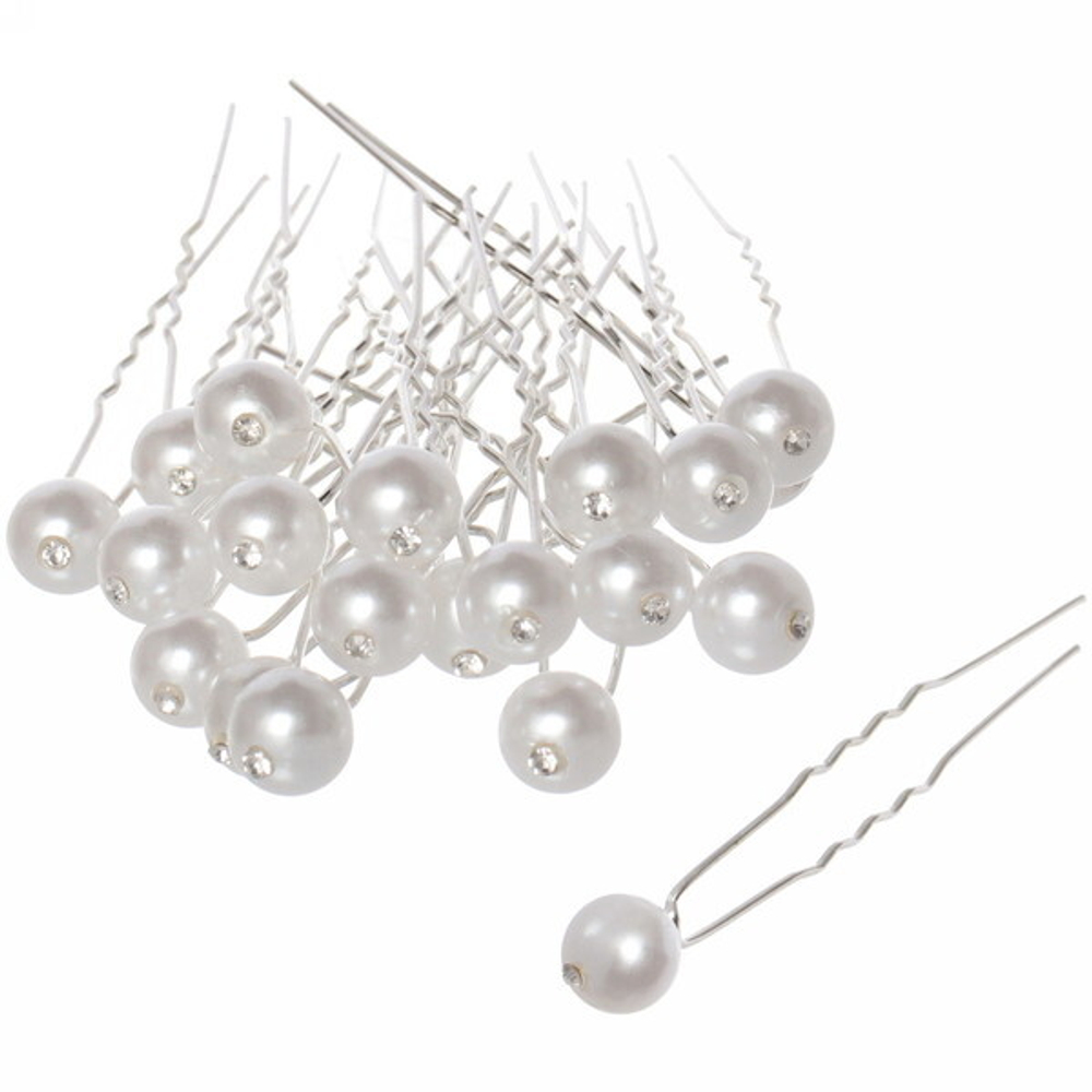 Шпильки для волос в тубе 20шт «Hair Beauty», жемчужинка, цвет белый, d-0.8см