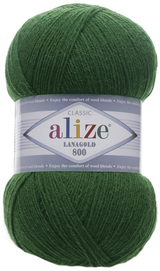 ALIZE "LANAGOLD 800", 49% шерсть, 51% акрил, 100 гр, 800 м, 118 зелёная трава