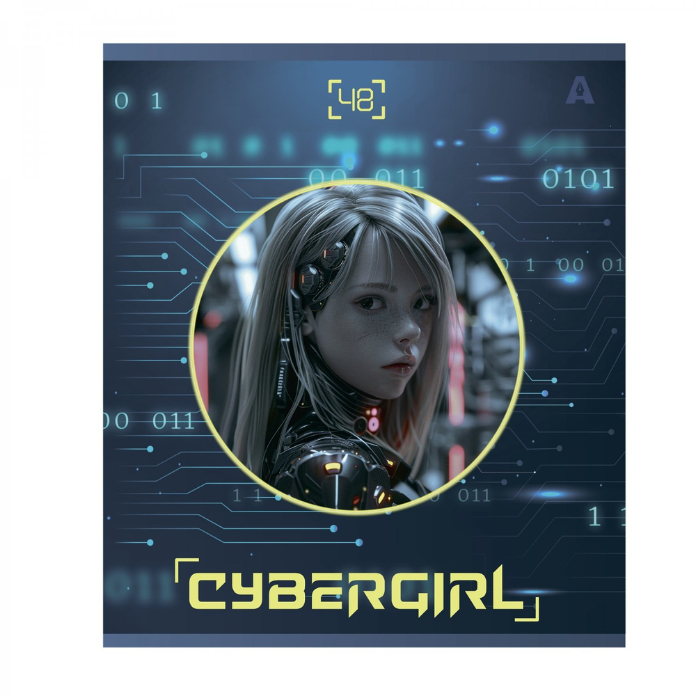 Тетрадь 48л, А5, клетка, Alingar, "Cibergirl" , скрепка,мелованный картон (стандарт), выб УФ лак, блок офсет, 5 дизайнов в пленке т/у
