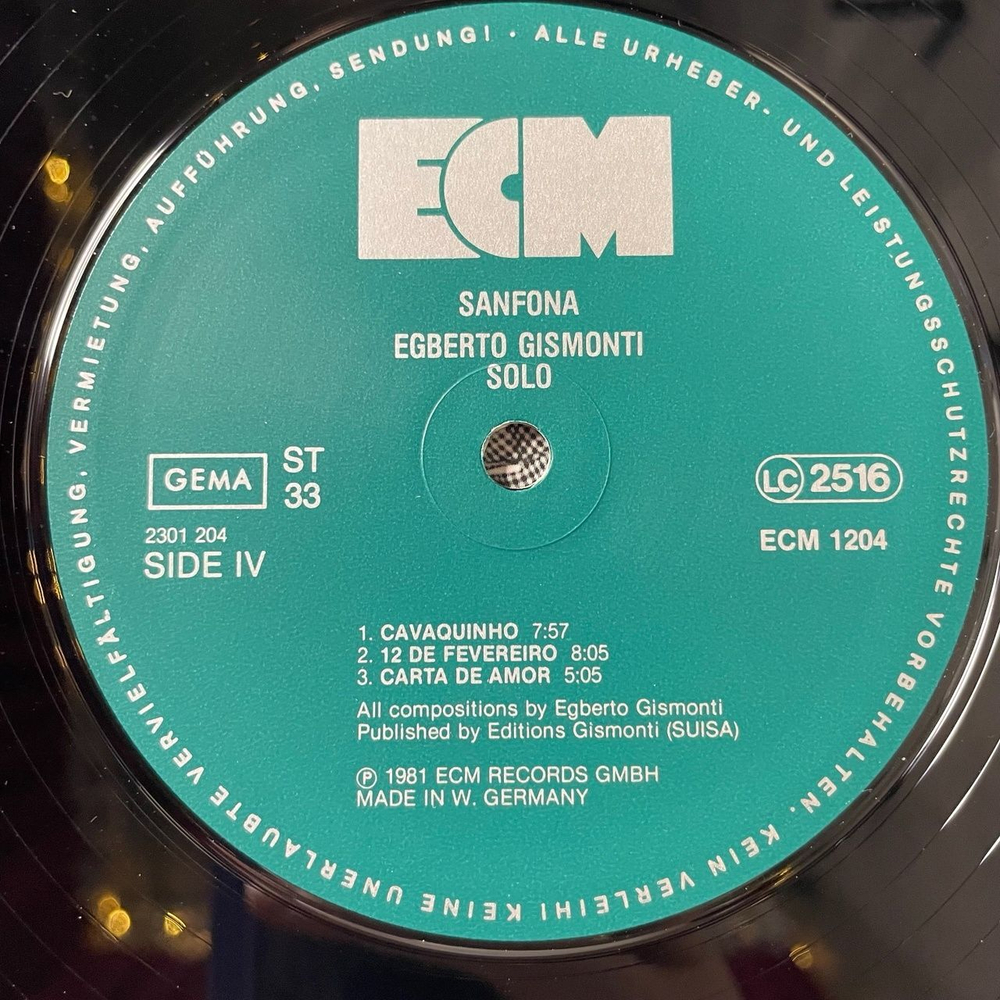 Винтажная виниловая пластинка LP Egberto Gismonti and Academia De Dancas Sanfona (Germany 1981) ECM Records