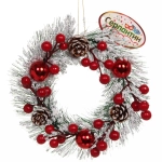 Венок новогодний d-20 см «Морозный иней», красный
