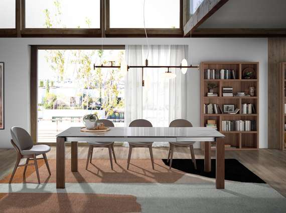 Раздвижной стол Angel Cerda D2058BA/1095, 180-235х90 см, белая керамика, орех