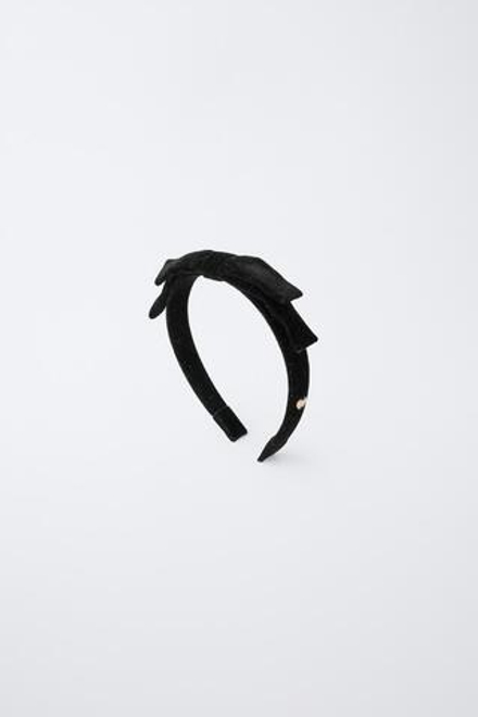 ZARA БАРХАТНЫЙ ОБОДОК С БАНТОМ И БЛЕСТКАМИ, ЧЕРНЫЙ