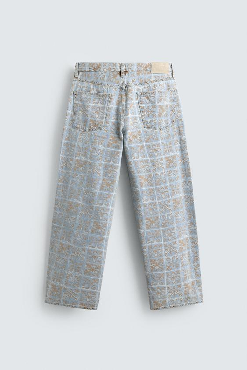 ZARA ДЖИНСЫ RELAXED FIT С ГЕОМЕТРИЧЕСКИМ ПРИНТОМ, ГОЛУБОЙ