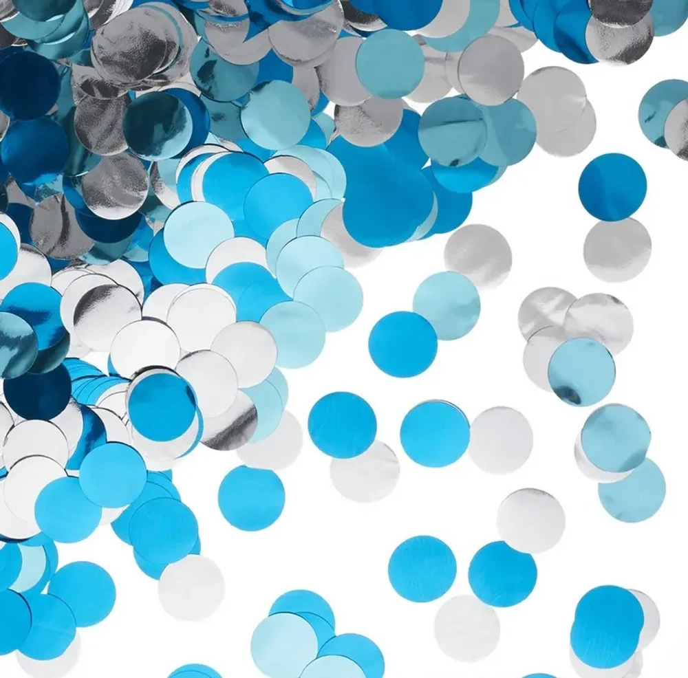 Латексный шар с крупным голубым ассорти конфетти, 36 см