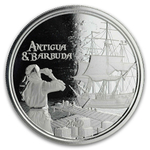 2 доллара 2019 год. Корабль парусник Ромовый контрабандист. Антигуа и Барбуда. BrUNC