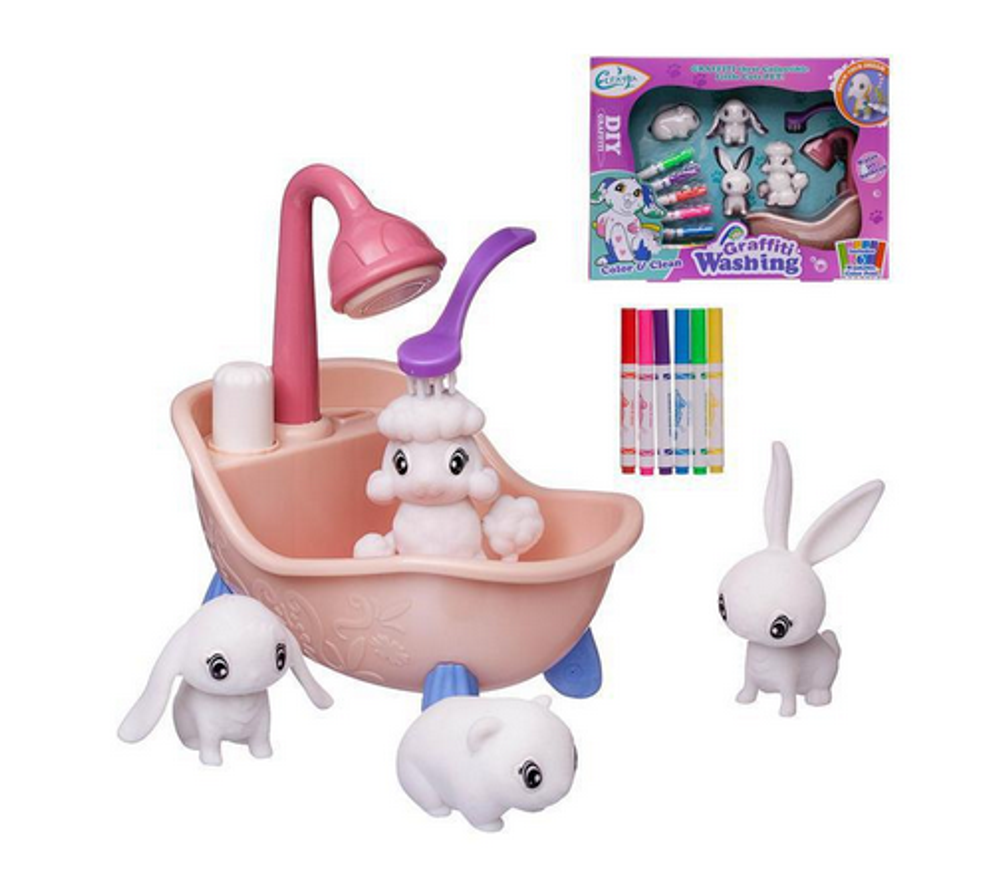 Набор д/творчества Фигурки для раскраски. Любимые животные в ванне с душем (4 фигурки, 6 фломастеров