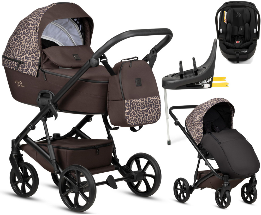 Детская коляска Tutis Viva 6 Plus Wild Elegance 4 в 1 с автокреслом Beno Black и базой Wild Mocca