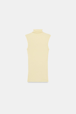 ZARA ФУТБОЛКА SUPIMA® С ВЫСОКИМ ВОРОТНИКОМ, ЦВЕТ СЛИВОЧНОГО МАСЛА