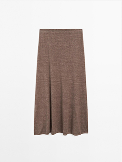 Massimo Dutti Длинная трикотажная юбка из смесового льна, коричневый