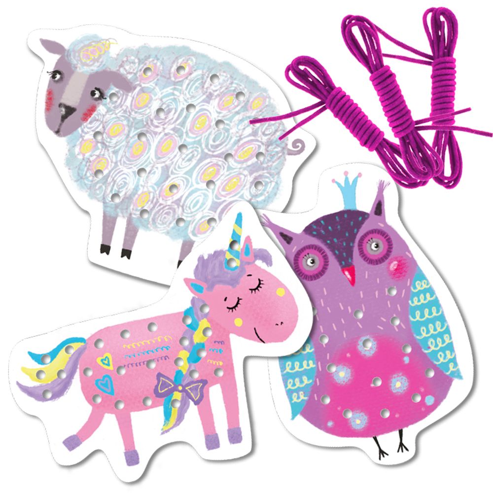 Игра-шнуровка «Веселые шнурочки». Единорог, сова, овечка