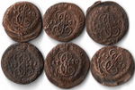 Набор медных монет 1766-1771 года (6 монет) Полушка ЕМ (F)