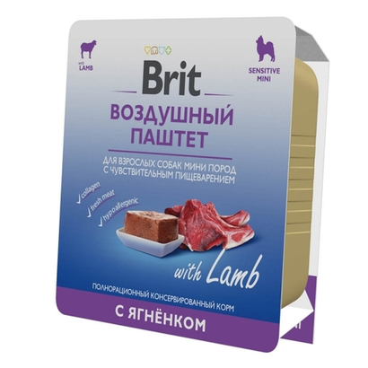 Воздушный паштет Brit для собак мелких пород с чувствительным пищеварением, с ягнёнком, 100 г