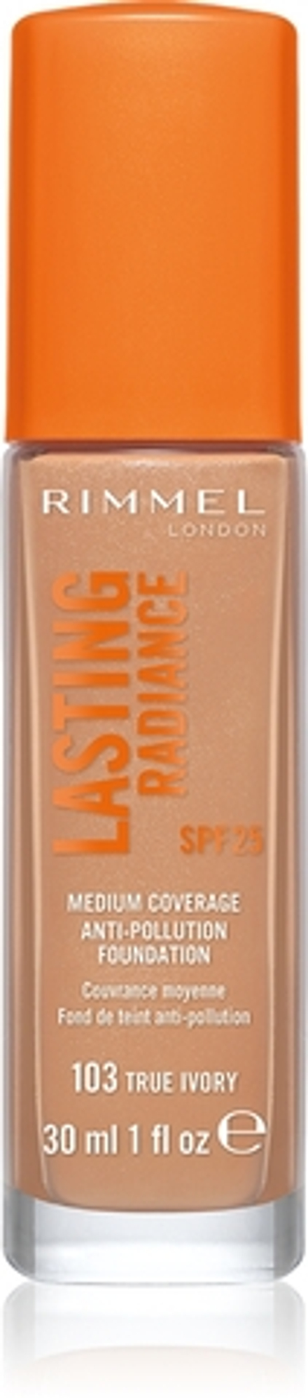 Rimmel Lasting Radiance - Тональная основа с SPF 25, осветляющая оттенок 103 True Ivory, 30 ml