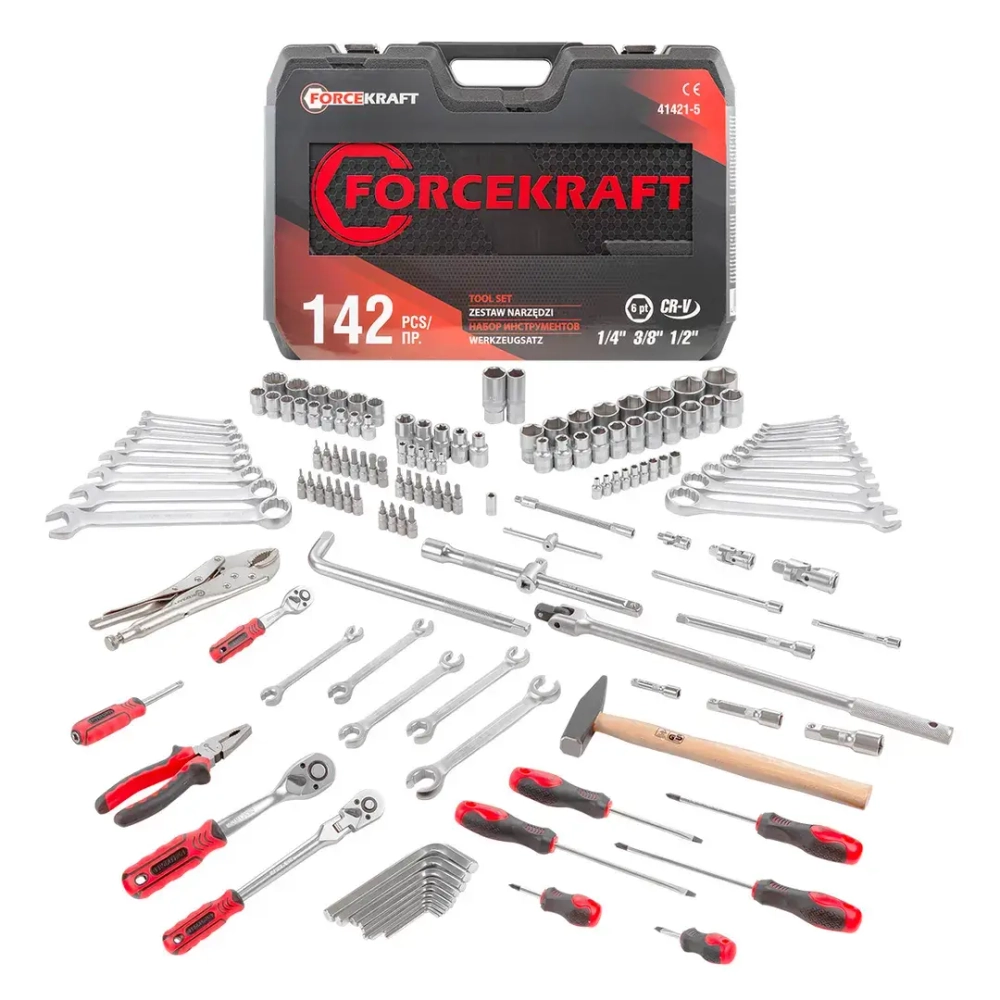 Набор инструментов 142пр. 1/4'', 3/8'', 1/2''(6гр.)(4-32мм) FORCEKRAFT FK-41421-5