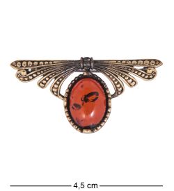 AM-4171 Брошь «Крылья» (латунь, янтарь)