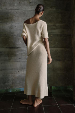 ZARA ТРИКОТАЖНАЯ ЮБКА МИДИ, ПЕСОЧНЫЙ