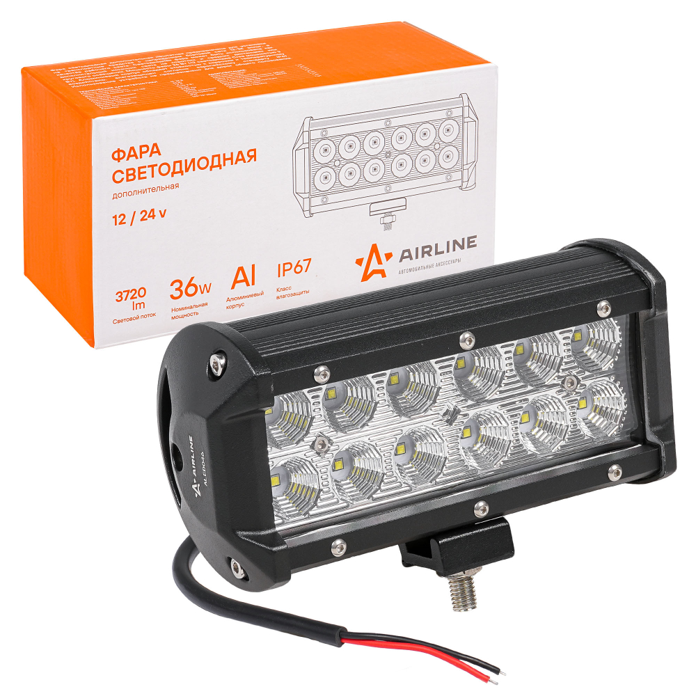 Фара светодиодная Airline (балка) двухрядная 12 LED рассеяный свет 36W (165 х 78 х 65) 12/24V