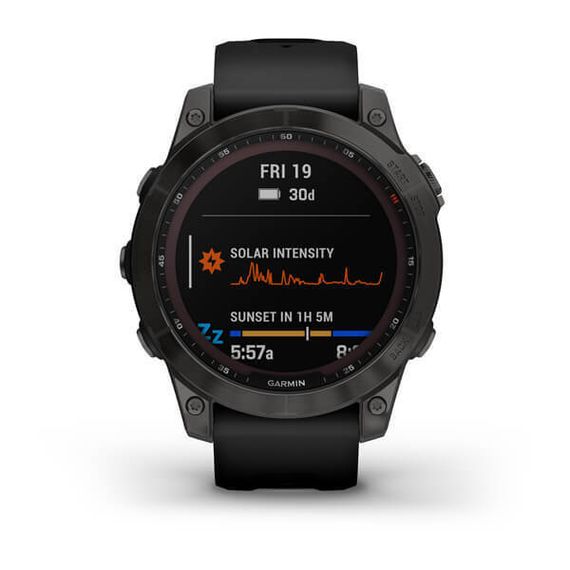 Умные часы Garmin Fenix 7 Sapphire Solar титановый серый DLC с черным ремешком