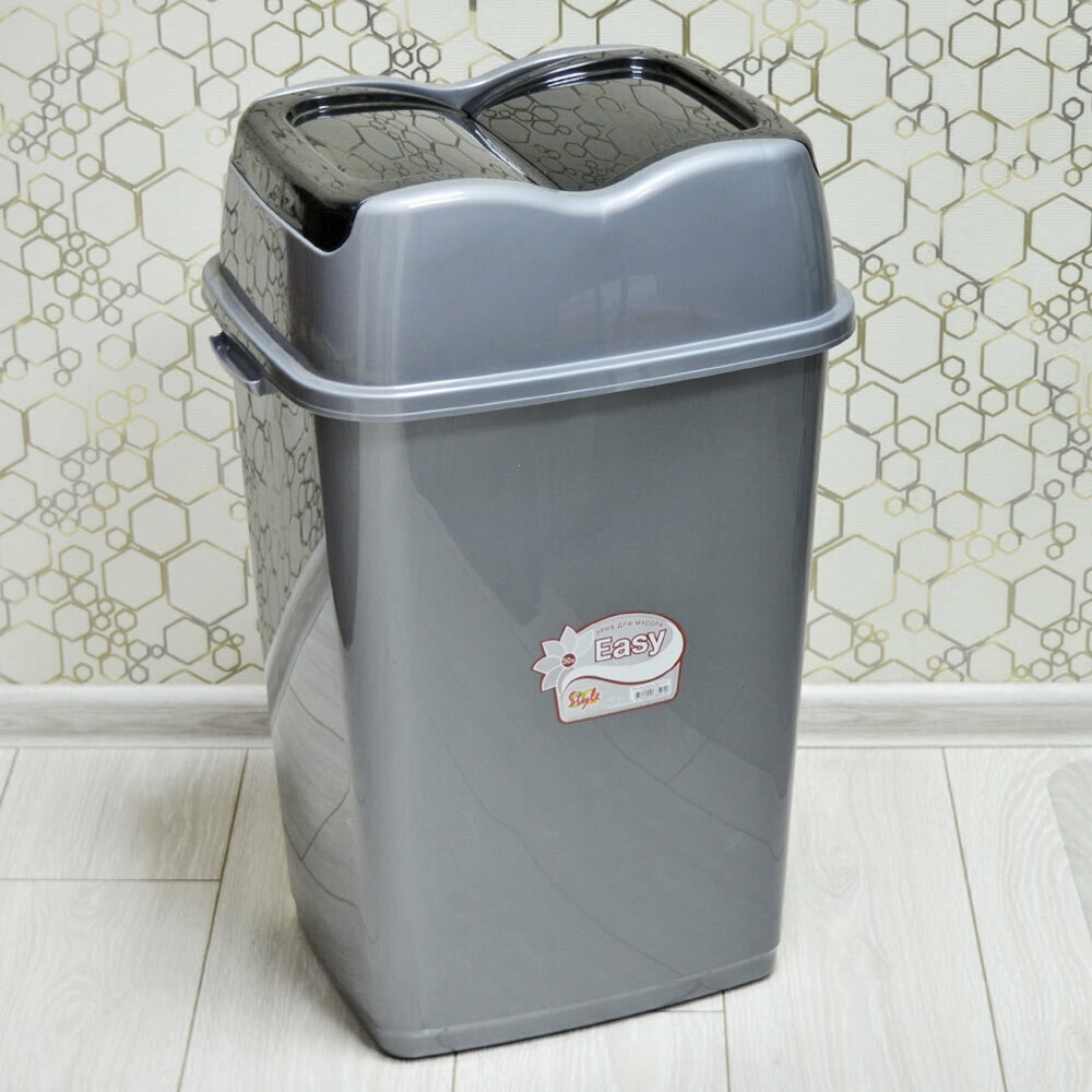 Ведро для мусора 50л "Easy", черный/серебро