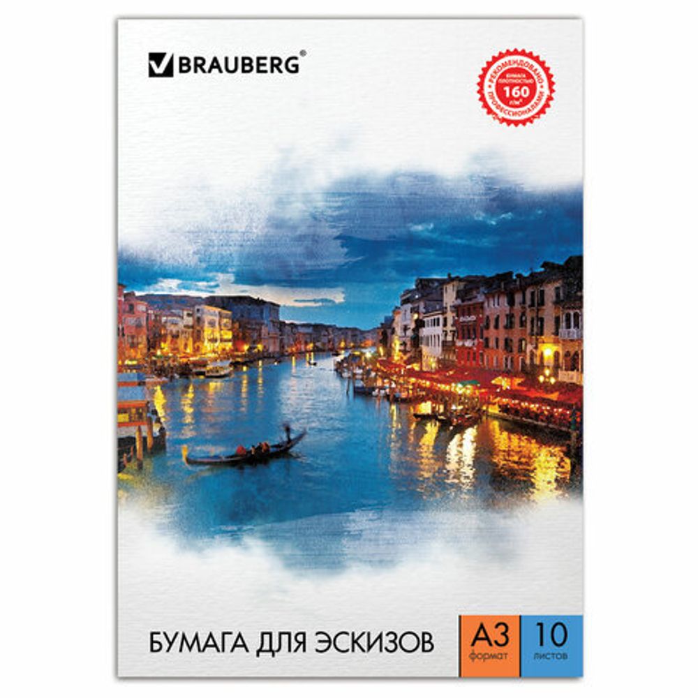 Папка для рисования БОЛЬШОГО ФОРМАТА А3, 10 л., 160 г/м2, BRAUBERG, 297х420 мм, "Ночной город", 125227